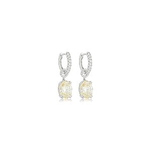 Brinco argola cravejado de zircônia yellow fancy e cristal banho em ródio branco