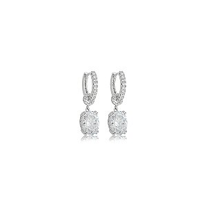 Brinco argola cravejado de zircônia cristal banho em ródio branco