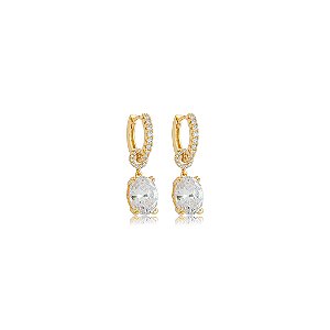 Brinco argola cravejado de zircônia cristal banho em ouro 18k