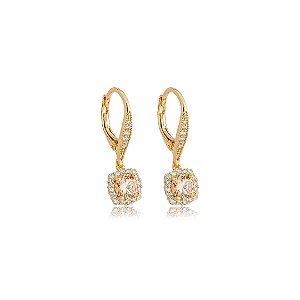 Brinco argola cravejado de zircônia citrino e cristal banho em ouro 18k