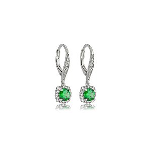 Brinco argola cravejado de zircônia esmeralda e cristal banho em ródio branco
