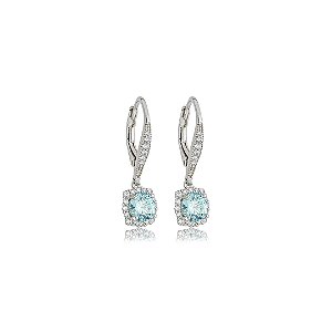 Brinco argola cravejado de zircônia acqua e cristal banho em ródio branco