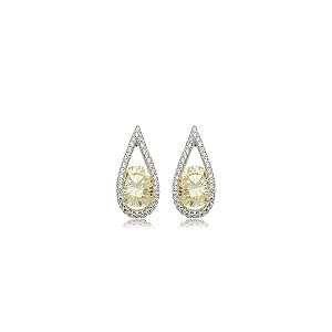 Brinco gota cravejado de zircônia yellow fancy e cristal banho em ródio branco