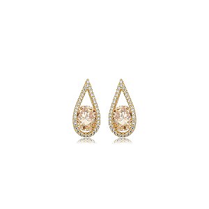 Brinco gota cravejado de zircônia citrino e cristal banho em ouro 18k