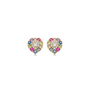 Brinco de base cravejado de zircônia rainbow banho em ouro 18k