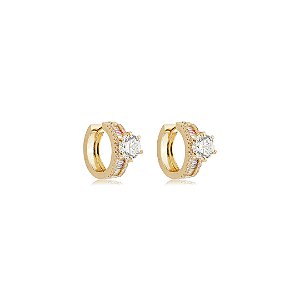 Brinco de argola cravejado de zircônia rainbow banho em ouro 18k