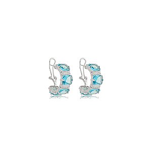 Brinco de argola cravejado de zircônia acqua banho em ródio branco