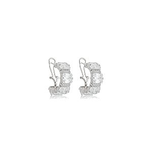 Brinco de argola cravejado de zircônia cristal banho em ródio branco