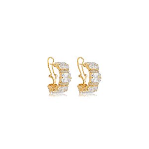 Brinco de argola cravejado de zircônia cristal banho em ouro 18k
