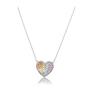 Colar com pingente cravejado de zircônia rainbow banho em ródio branco