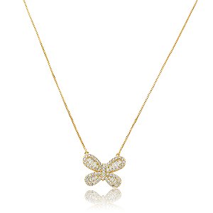 Colar com pingente cravejado de zircônia cristal banho em ouro 18k