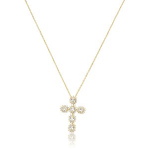 Colar com pingente cravejado de zircônia cristal banho em ouro 18k