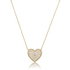 Colar com pingente cravejado de zircônia cristal banho em ouro 18k