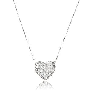 Colar com pingente cravejado de zircônia cristal banho em ródio branco