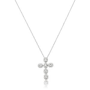 Colar com pingente cravejado de zircônia cristal banho em ródio branco
