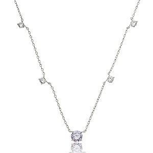 Colar com pingente cravejado de zircônia tanzanita e cristal banho em ródio branco