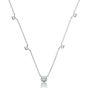 Colar com pingente cravejado de zircônia acqua e cristal banho em ródio branco