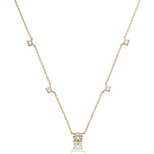 Colar com pingente cravejado de zircônia citrino e cristal banho em ouro 18k