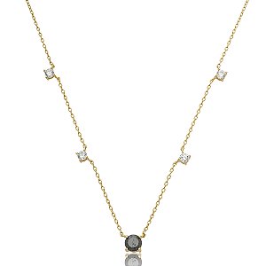 Colar com pingente cravejado de zircônia ônix e cristal banho em ouro 18k