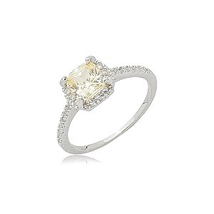 Anel cravejado de zircônia yellow fancy e cristal banho em ródio branco