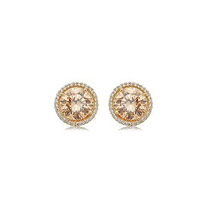 Brinco de base cravejado de zircônia citrino e cristal banho em ouro 18k