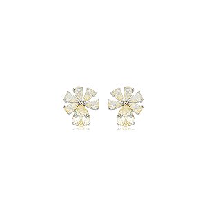 Brinco de base cravejado de zircônia yellow fancy banho em ródio branco