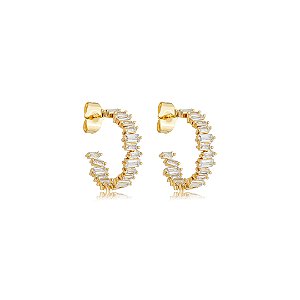 Brinco argola cravejado de zircônia cristal banho em ouro 18k