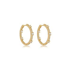 Brinco argola cravejado de zircônia cristal banho em ouro 18k