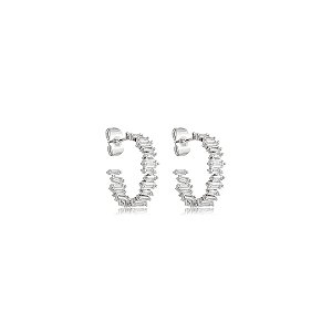 Brinco argola cravejado de zircônia cristal banho em ródio branco