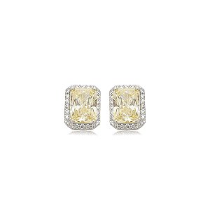 Brinco de base cravejado de zircônia yellow fancy e cristal banho em ródio branco