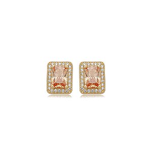 Brinco de base cravejado de zircônia citrino e cristal banho em ouro 18k
