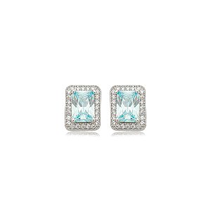 Brinco de base cravejado de zircônia acqua e cristal banho em ródio branco