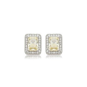 Brinco de base cravejado de zircônia yellow fancy e cristal banho em ródio branco