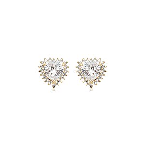 Brinco de coração cravejado de zircônia cristal banho em ouro 18k