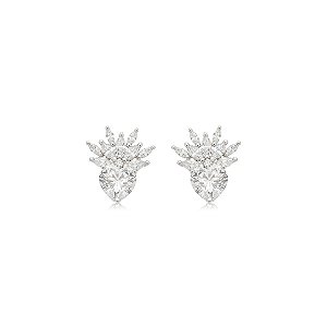 Brinco de coração cravejado de zircônia cristal banho em ródio branco