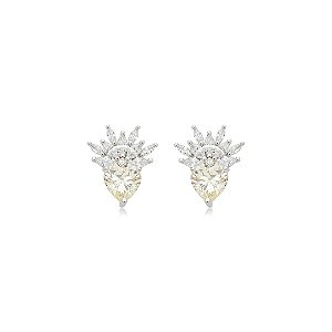 Brinco de coração cravejado de zircônia yellow fancy e cristal banho em ródio branco