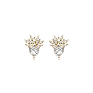 Brinco de coração cravejado de zircônia cristal banho em ouro 18k