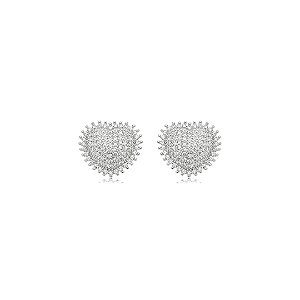 Brinco de coração cravejado de zircônia cristal banho em ródio branco