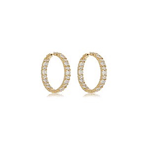 Brinco de argola cravejado de zircônia cristal banho em ouro 18k