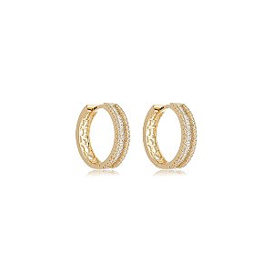 Brinco de argola cravejado de zircônia cristal banho em ouro 18k