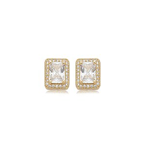 Brinco de base cravejado de zircônia cristal banho em ouro 18k
