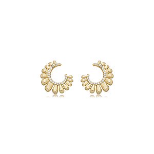 Brinco cravejado de zircônia cristal banho em ouro 18k