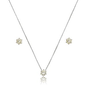 Conjunto de brinco e colar cravejado de zircônia yellow fancy banho de ródio branco