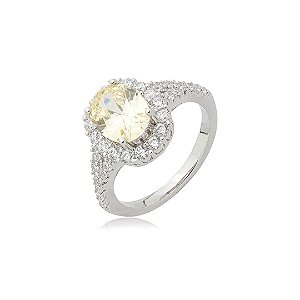 Anel cravejado de zircônia yellow fancy e cristal banho em ródio branco
