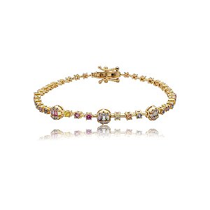 Pulseira cravejada de zircônia rainbow banho de ouro 18k