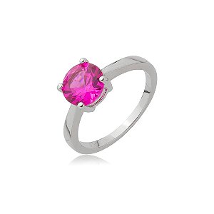 Anel cravejado de zircônia pink banho em ródio branco