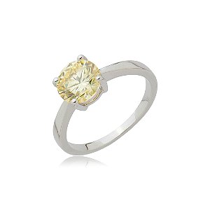 Anel cravejado de zircônia yellow fancy banho em ródio branco