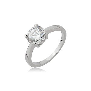 Anel cravejado de zircônia cristal banho em ródio branco