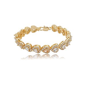 Pulseira cravejada coração de zircônia cristal com detalhe citrino banho de ouro 18k