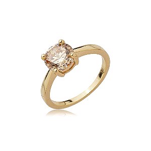 Anel cravejado de zircônia citrino banho em Ouro 18k